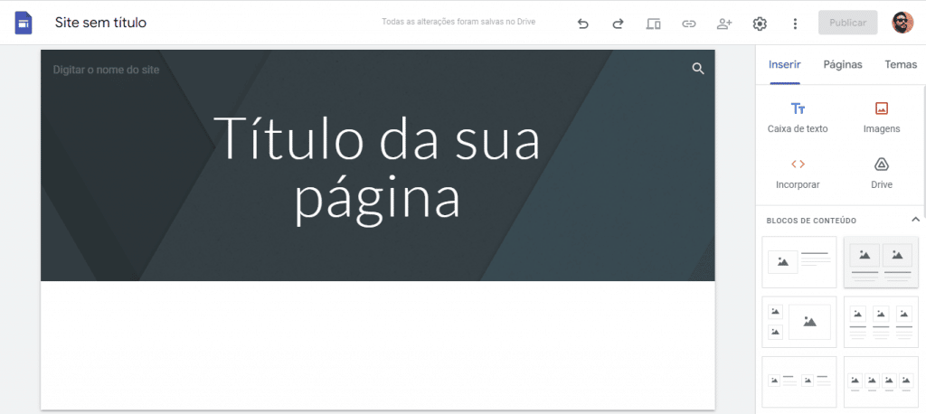 Print da imagem de capa do Google Sites.