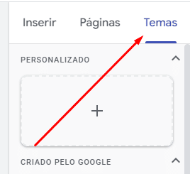Print da imagem que mostra a seleção de temas no Google Sites.