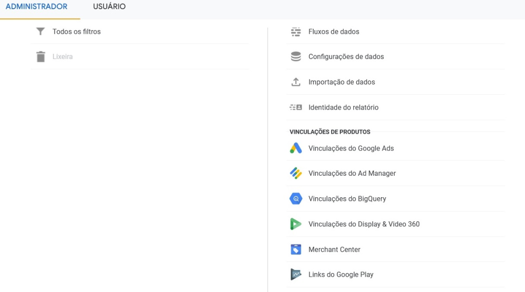 Print de como vincular o Ads ao Analytics