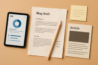 esboço de blog com telefone e papel sobre mesa