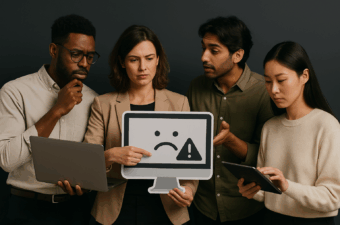 grupo discutindo problema com tecnologia