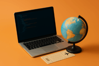 globo terrestre e laptop com código