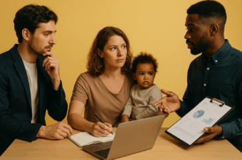 Reunião com família e profissional, gráfico em mãos.