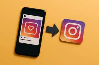 smartphone e ícone do Instagram sobre fundo amarelo