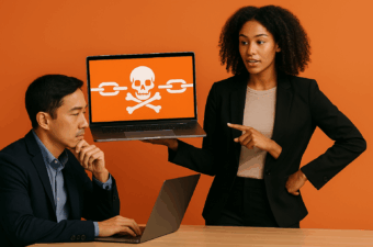 Apresentação de backlinks tóxicos em laptop.