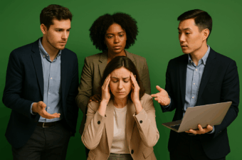 grupo de pessoas discutindo com alguém estressado