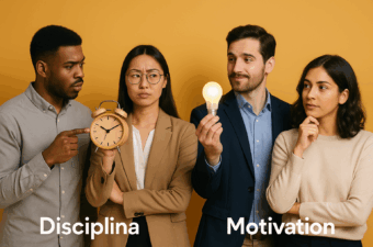 quatro pessoas representando disciplina e motivação