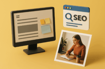 computador, bloco de notas e mulher escrevendo