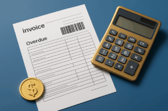 boleto MEI vencido ao lado de uma calculadora e moeda