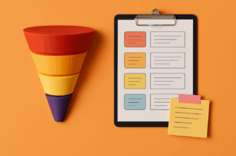 Funnel and checklist on an orange background
