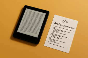 e-reader ao lado de documento de API