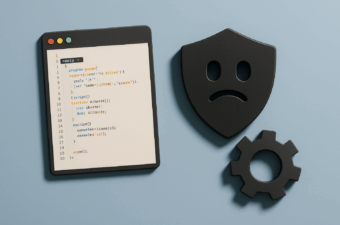 Tela de programação com ícones de cibersegurança.