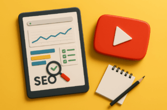 Materiais de SEO para YouTube em fundo amarelo