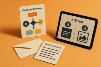 Materiais de marketing sobre estratégias e testes A/B