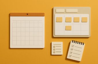 calendário e lista de tarefas em fundo amarelo