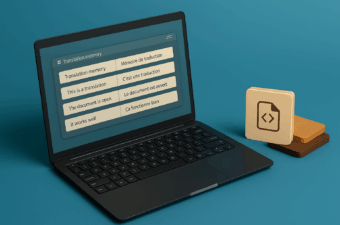 laptop com memória de tradução exibida na tela
