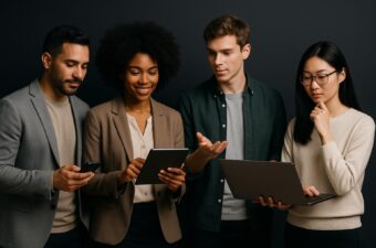 Grupo diversificado usando dispositivos digitais