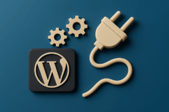 ícones do WordPress com engrenagens e cabo de plugue