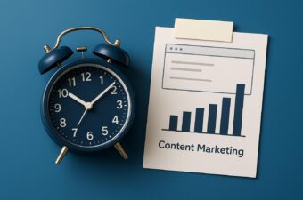 Relógio azul e gráfico de marketing