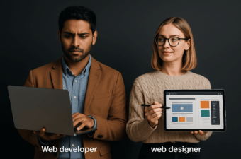 web developer e web designer trabalhando juntos