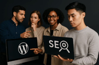 Grupo de pessoas discutindo sobre SEO para desenvolvedores.