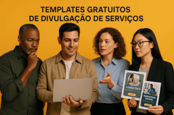 Grupo discutindo templates de marketing digital