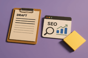 clipboard com rascunho e ícone de SEO
