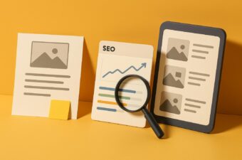 materiais de SEO em fundo amarelo