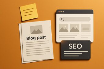 Materiais de blog sobre SEO sobre fundo laranja