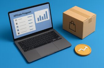 Computador portátil com informações sobre programa de afiliados.