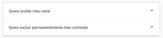 Opções de excluir canal no Youtube