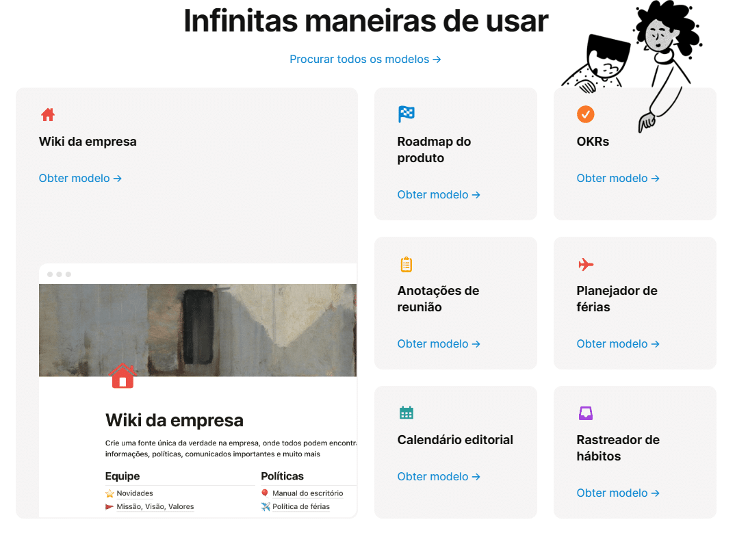 print da tela mostrando funcionalidades do Notion