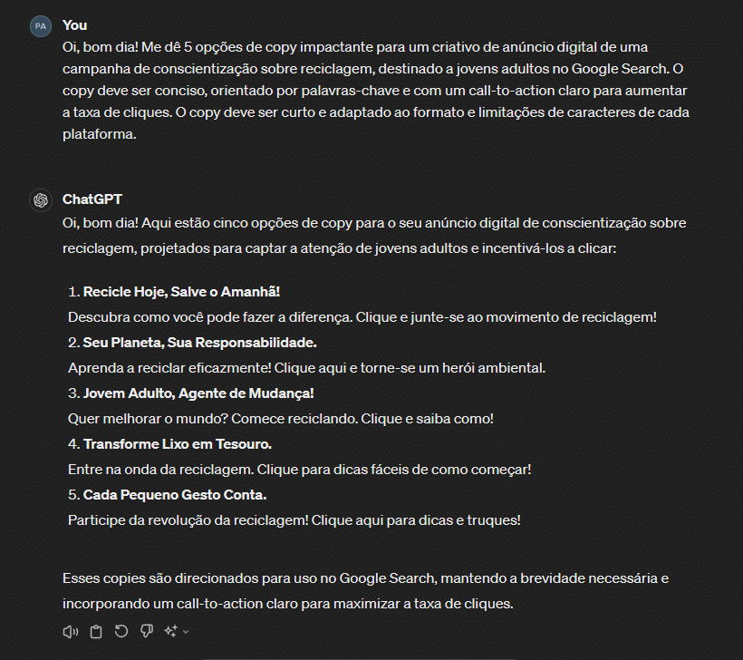 prompt copy de anúncio 