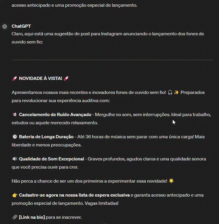 Prompt de copy para post em redes sociais