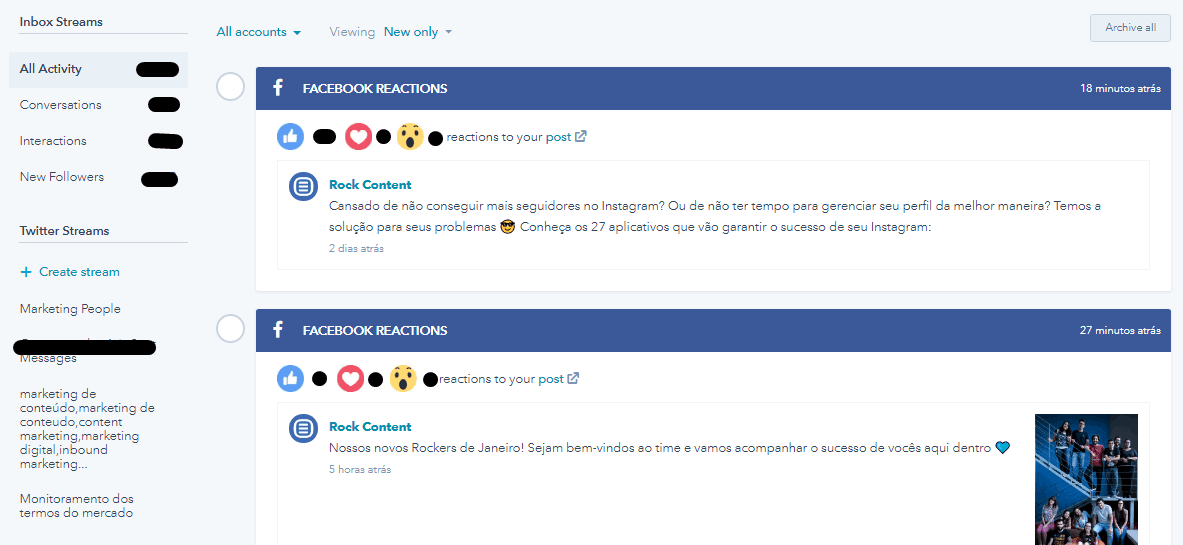 Gerenciamento de redes sociais na HUbspot