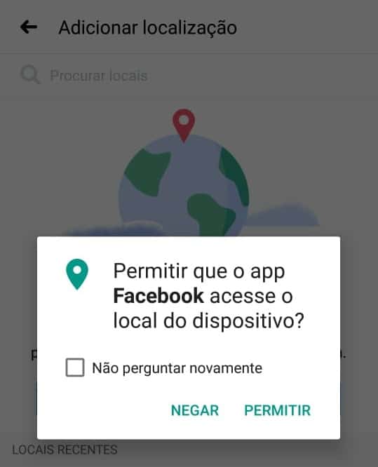 Permissão para o Facebook acessar o local do dispositivo.