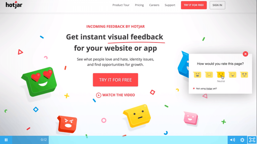 feedbacks recebidos do hotjar