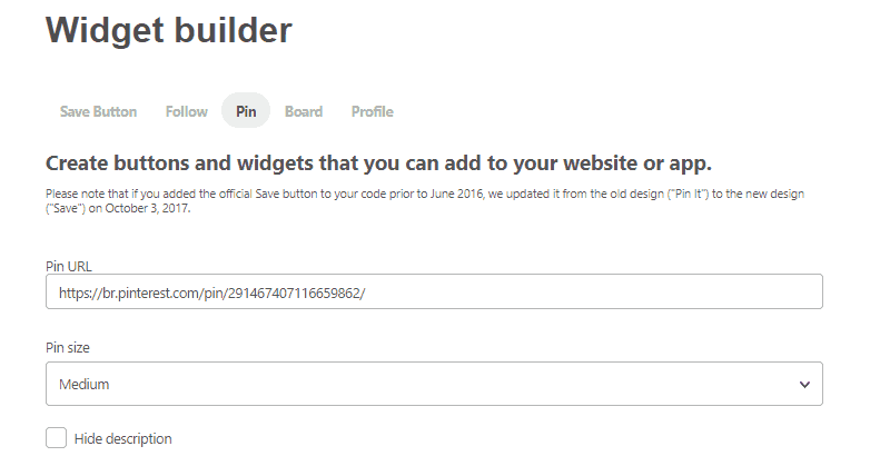 Embed code Pinterest