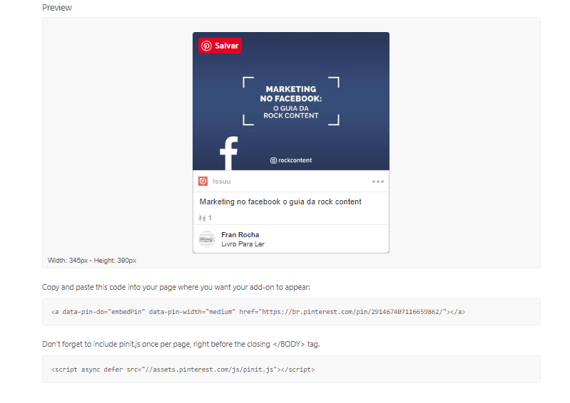 Embed code Pinterest