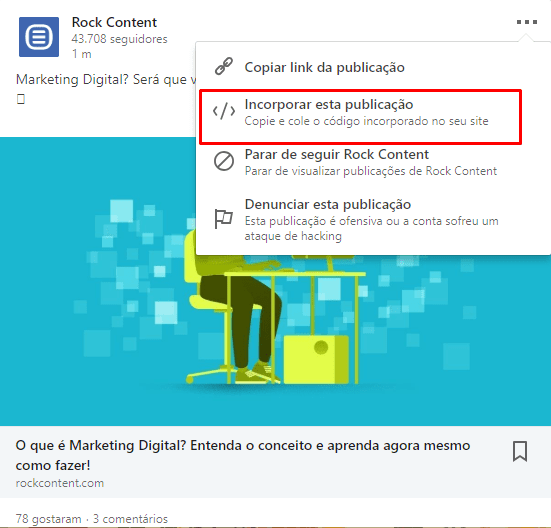 Embed code LinkedIn