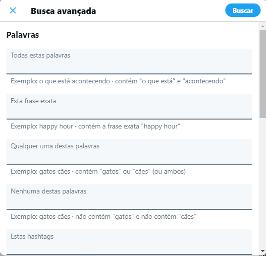 busca avançada de palavras
