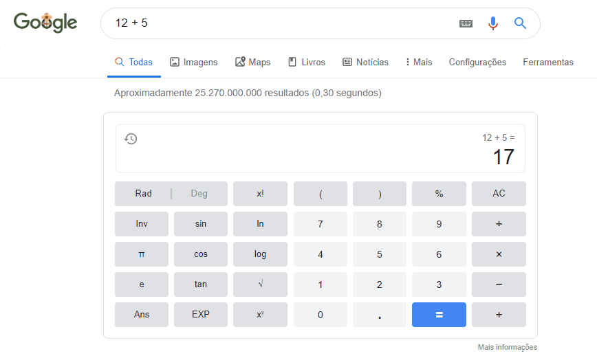 cálculos no google
