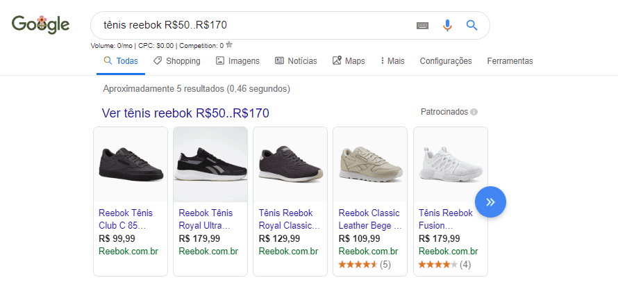 Pesquisa de produtos em uma faixa de orçamento