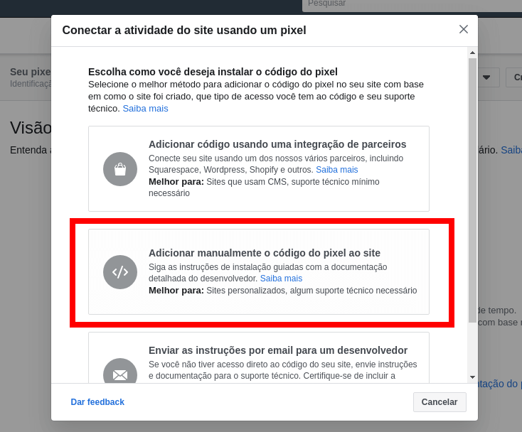 Adicionar pixel ao site