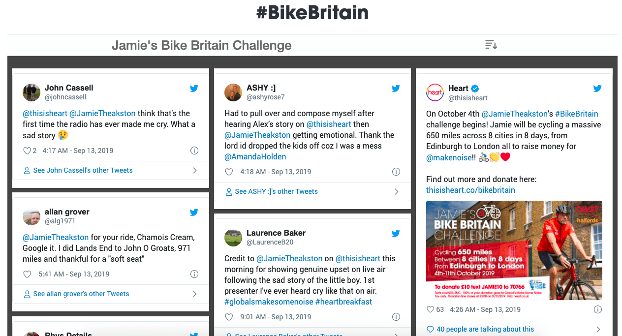 Jamie's Bike Britain social wall