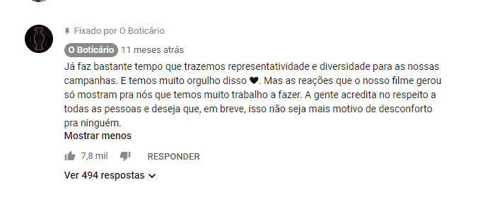 resposta do boticário para uma das ações feitas