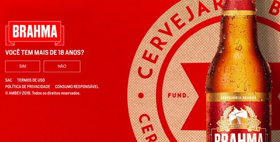 Página intersticial no site da Brahma
