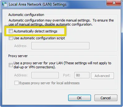 disable proxy settings