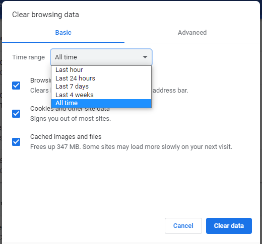 clear browser cache