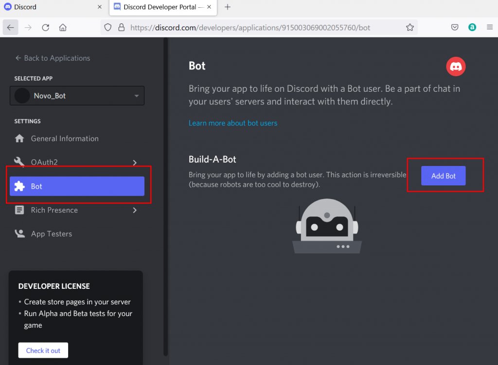como criar um bot no discord